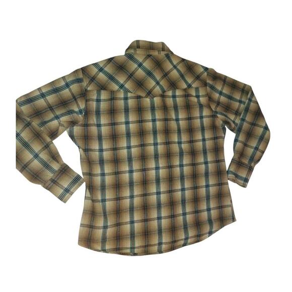 VINTAGE WRANGLER WRANCHER PEARL SNAP SHIRT MENS L BEIGE BLUE WESTERN - Picture 2 of 6